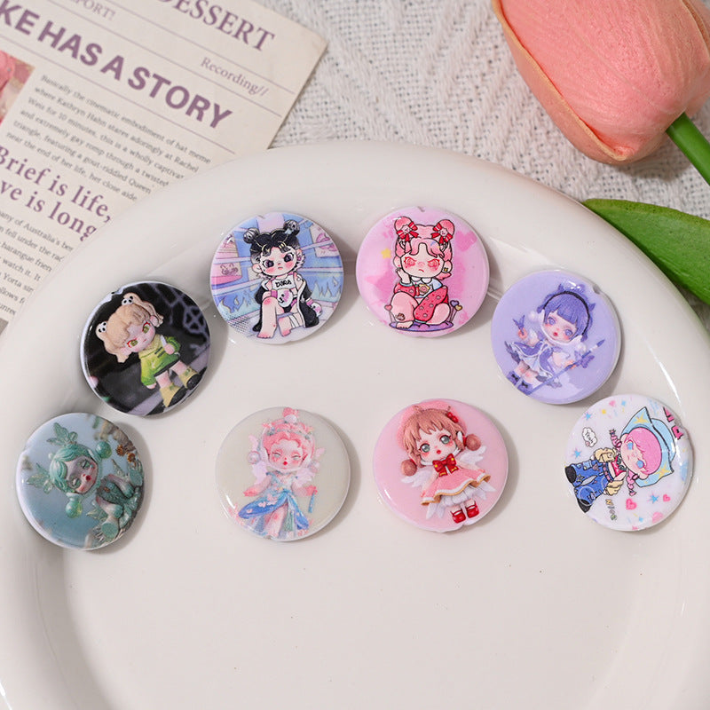 Cartoon Girl Pattern Acrylic Flat Beads 25mm Colorful Mixed 10pcs 3