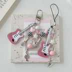 Pink Glitter Guitar Resin Phone Charm with Pastel Hearts and Mic 2pcs 2