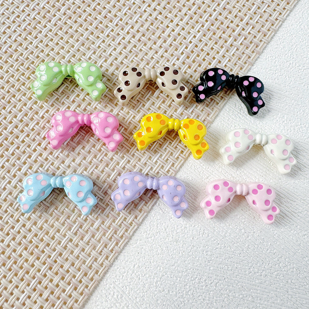 Dotted Bow Metal Beads 20mm Rhinestone Embedded Bow Metal Beads 26mm Painted 10pcs 14