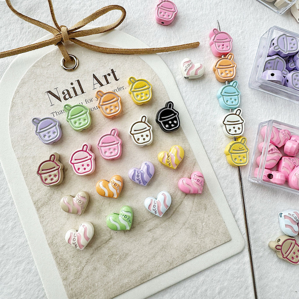 Heart Metal Beads Baking Painted Bubble Tea Design Alloy 10pcs 2
