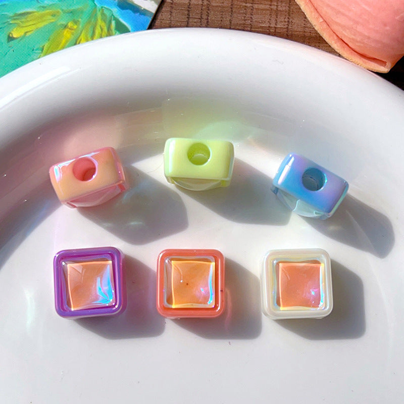 UV Plating Square Acrylic Beads 10mm Colorful Imitation Opal 10pcs 3