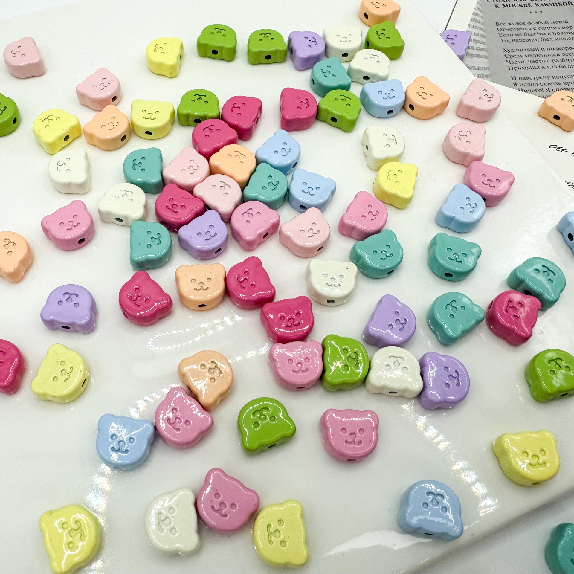 Teddy Bear Metal Beads 10mm Glossy Painted Alloy 10pcs 4