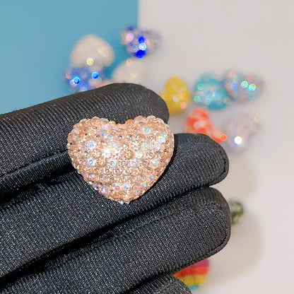 Rhinestone Heart Clay Beads 24mm Colorful Shamballa 6pcs 11