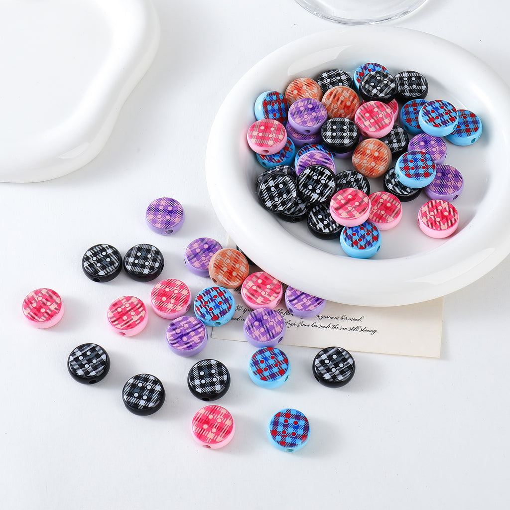 Flat Acrylic Beads 7x18mm Plaid Pattern Button Mixed Colors 10pcs