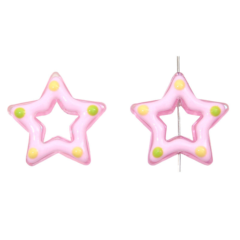 Glossy Hollow Star Acrylic Beads 27mm Pastel Colors 2pcs 6