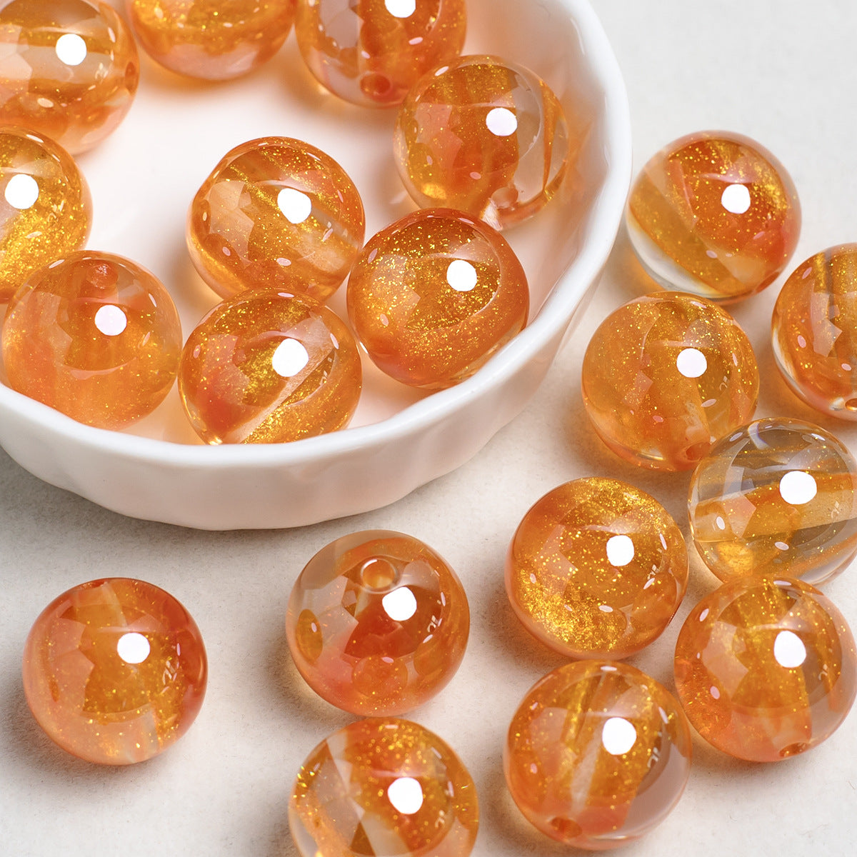 Glitter Cosmos Resin Beads 16mm Round Sparkle Mixed Colors 10pcs 10