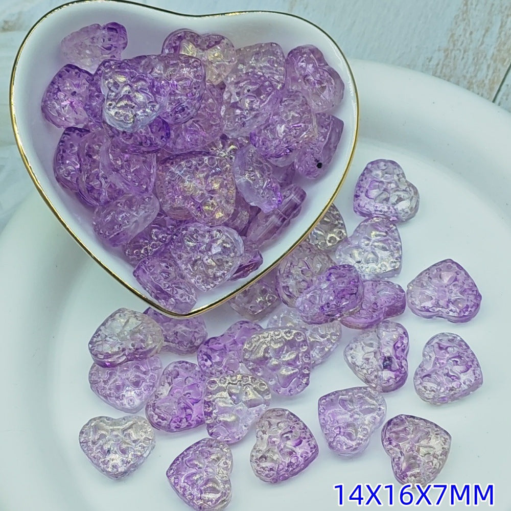 Transparent Bow Pattern Heart Glass Beads 14x16x7mm 25pcs 15