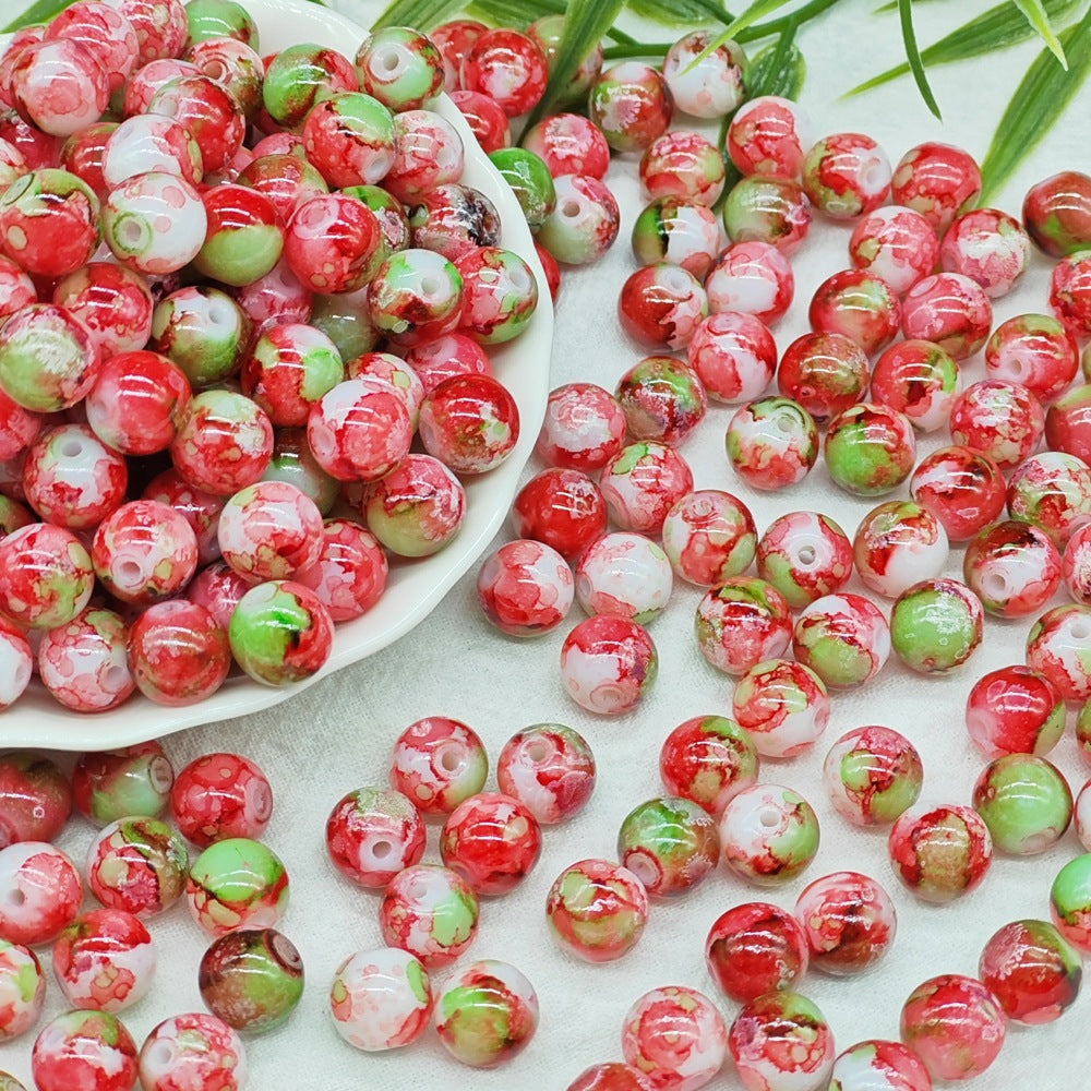 Antique Imitation Ceramic Splash Ink Round Glass Beads 10mm 100pcs 9
