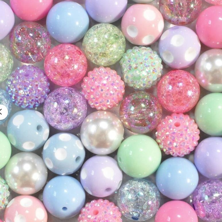 Bubblegum Beads 20mm Light Pink Blue Green Glitter Rhinestone Chunky Mix 50pcs 2