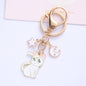 Enamel Moon Cat Keychain with Crescent Moon and Star Charm Alloy 7