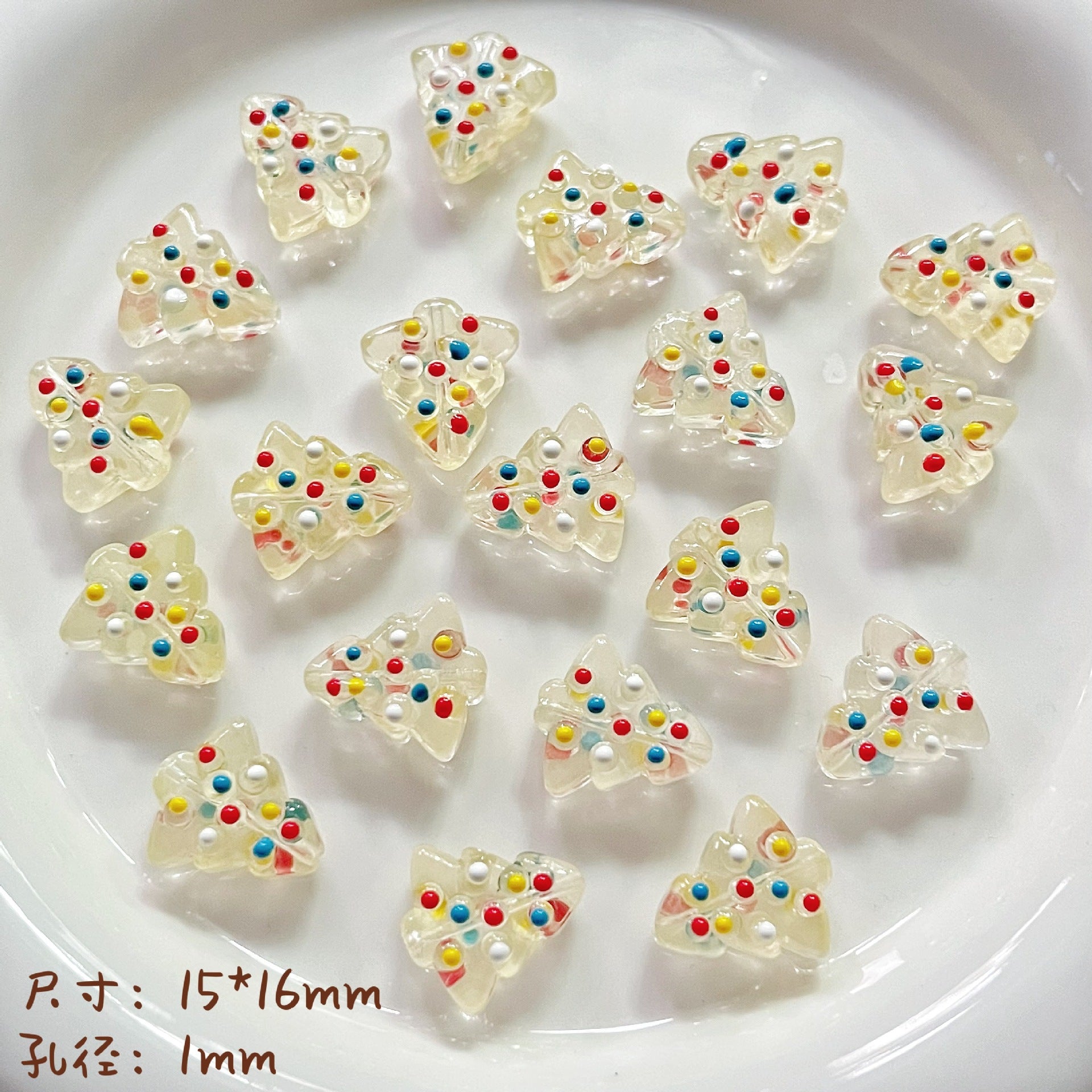 Hand Painted Christmas Tree Enamel Glass Beads 16mm 1pc 6