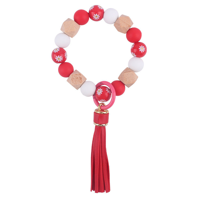 Daisy Tassel Silicone Beaded Wristlet Keychain Colorful Charm 8