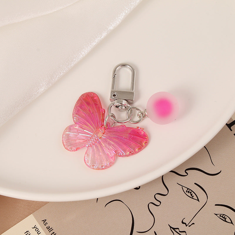 Acrylic Gradient Butterfly Keychain Translucent Wings with Frosted Bead 8