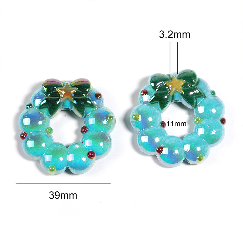 Plating Christmas Wreath Acrylic Beads 39mm Glossy Mixed Colors 15pcs 3
