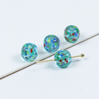 Lampwork Glass Beads Round 11mm Colorful Floral Filled 20pcs 7