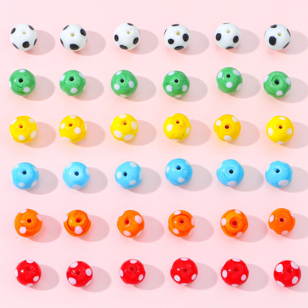 Painted Dots Glass Beads 12mm Colorful Glossy 2pcs 4
