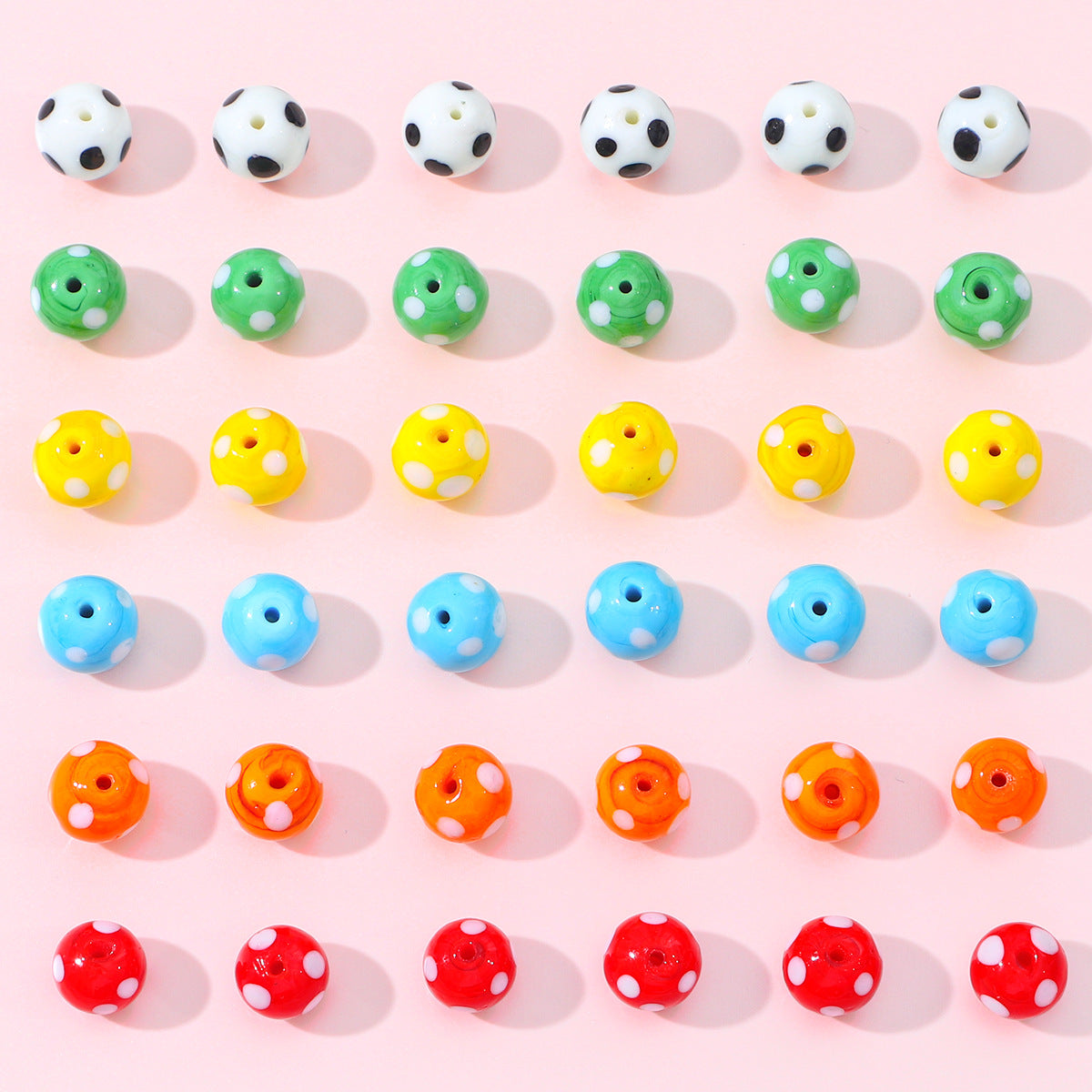 Painted Dots Glass Beads 12mm Colorful Glossy 2pcs 4