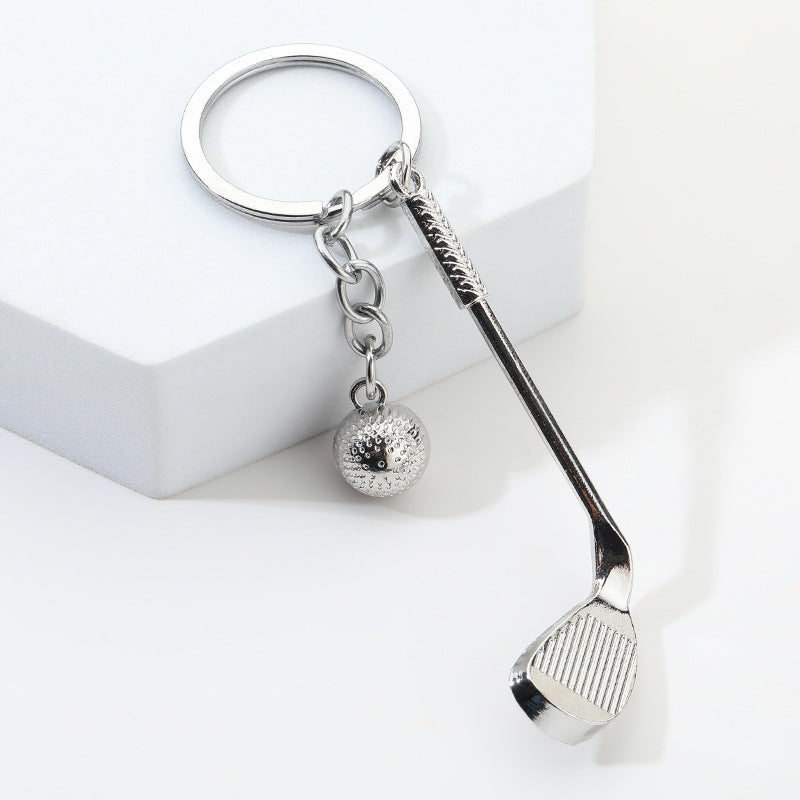 Metal Golf Club and Ball Keychain Zinc Alloy Silver 5