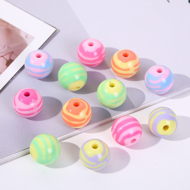 Cartoon Round Acrylic Beads 14mm Striped Complementary Colors 50pcs 4