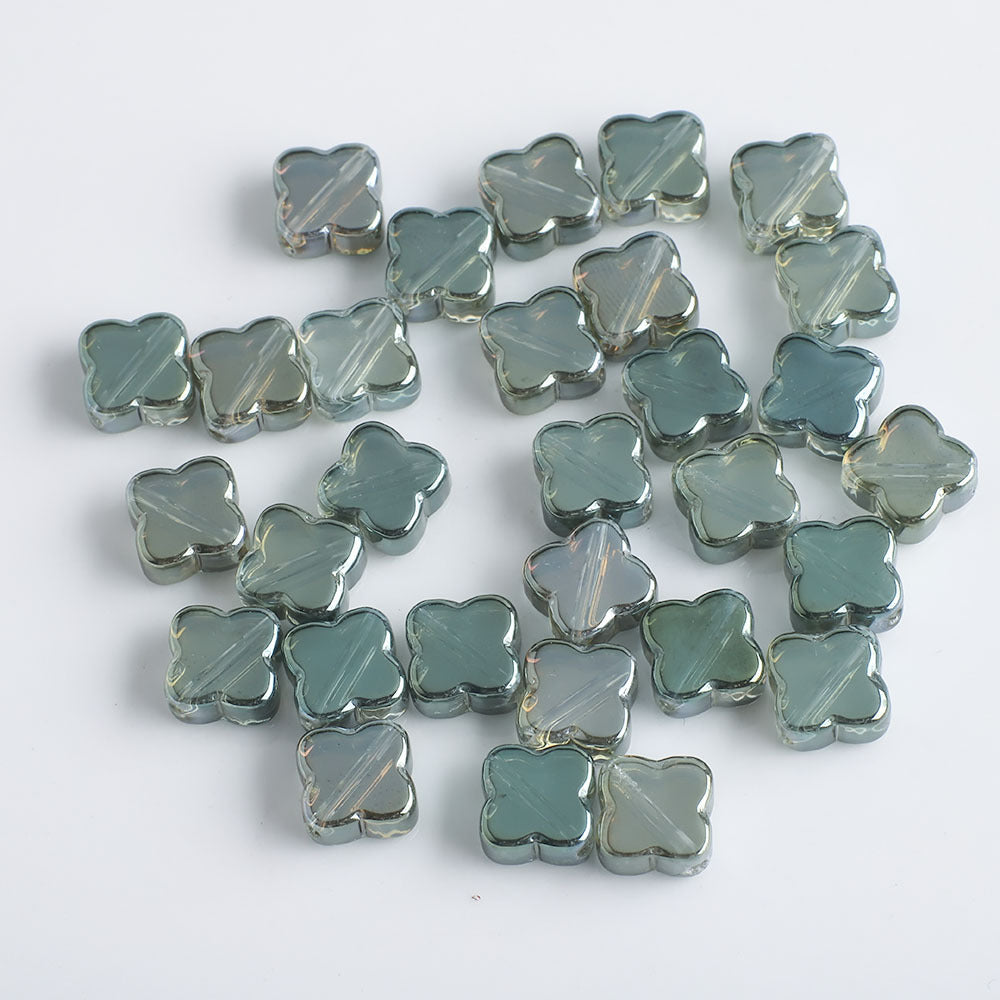 Electroplated Clover Glass Beads 10mm Metallic Colors 30pcs 13