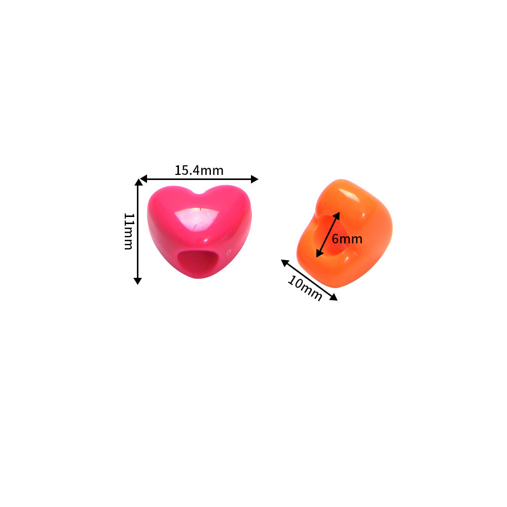 Bright Colored Heart Acrylic Beads 15mm Large Hole 10pcs 2