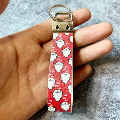 Christmas Leather Wristlet Keychain Santa Jingle Bells Gold Tree 9