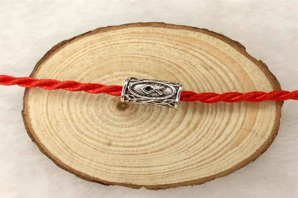 Tube Metal Beads Viking Note Patterned Silver Tone 100pcs 27
