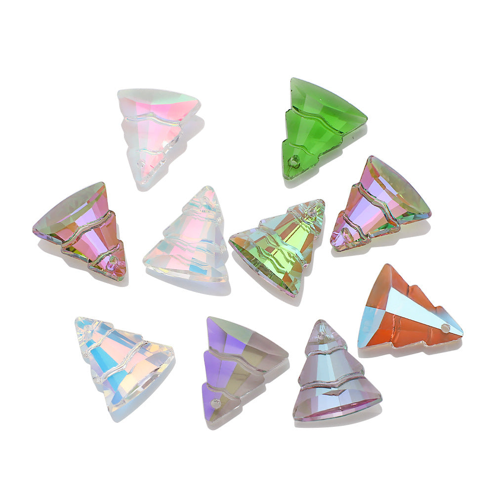 Electroplated Christmas Tree Glass Beads 13x15mm Iridescent 10pcs