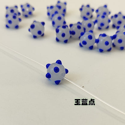 Lampwork Glass Beads Sea Urchin 11mm Handmade Polka Dotted 14pcs 23