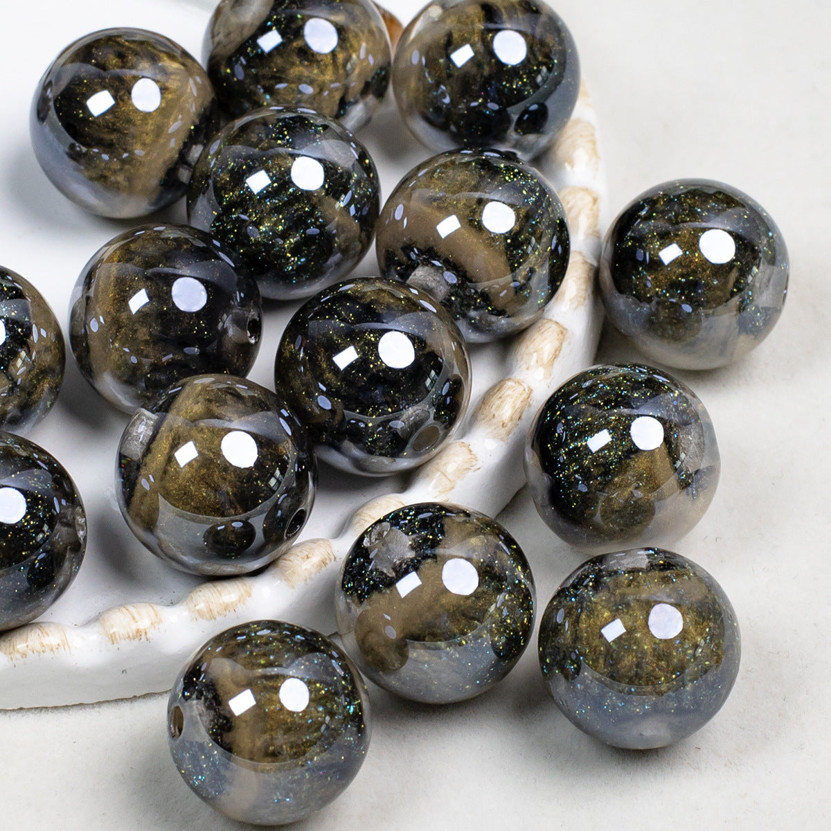 Smoky Ink Texture Resin Beads 16mm Round Gradient Mixed Colors 10pcs 9
