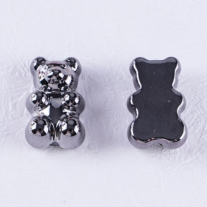 Plating Teddy Bear Acrylic Beads 18mm Metallic Colored 100pcs 8