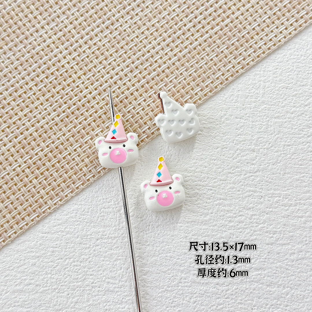 Dolphin and Birthday Bear Metal Beads 15 17mm Painted Alloy 10pcs 13