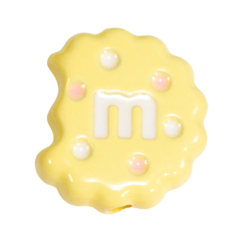 Hand Painted Bitten Cookie Acrylic Beads 22mm Enamel Glossy 10pcs 34