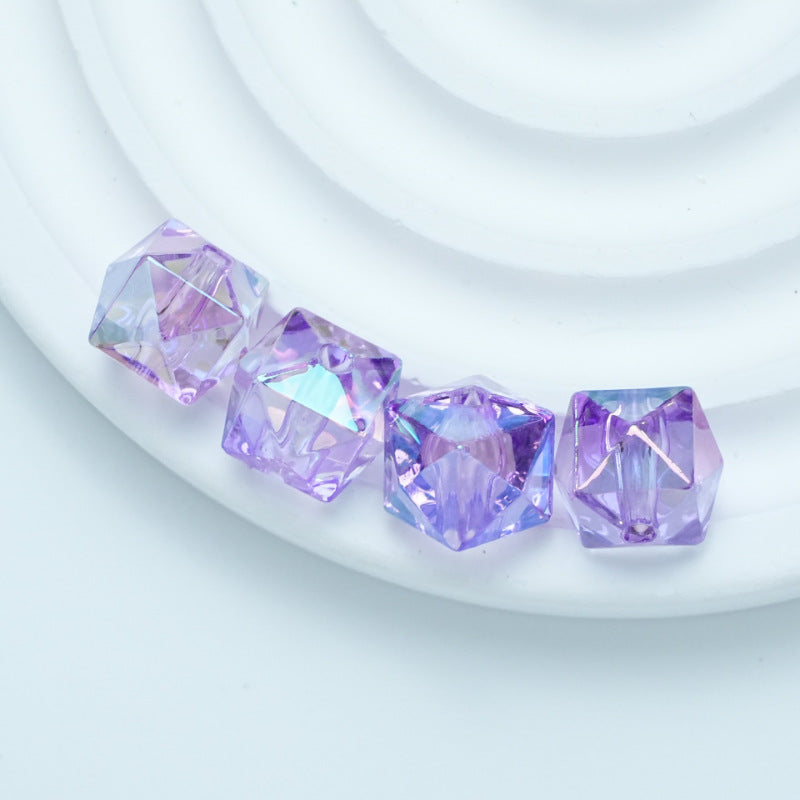 Transparent Irregular Faceted Acrylic Square Beads 12mm UV Plating 100pcs 10
