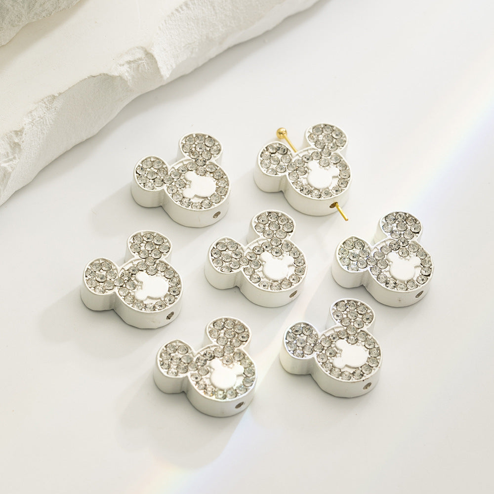 Double Sided Mickey Head Rhinestone Beads 11x16mm Zinc Alloy 10pcs 6