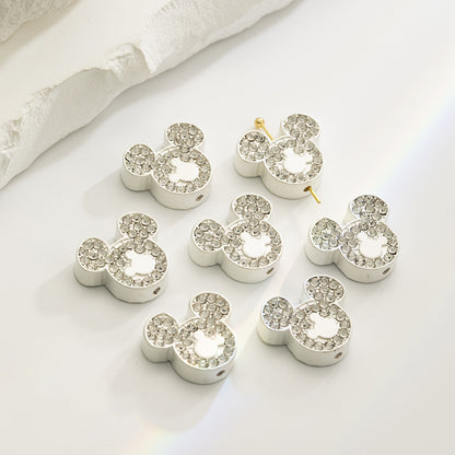 Double Sided Mickey Head Rhinestone Beads 11x16mm Zinc Alloy 10pcs 6