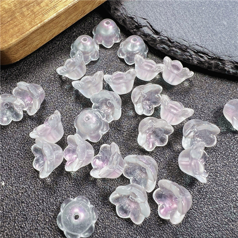 Czech Glass Beads Flower 12mm Iridescent Crystal Clear 50pcs 24