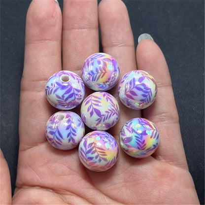 Plating Leaf Acrylic Beads 16mm UV Willow Print 100pcs 3