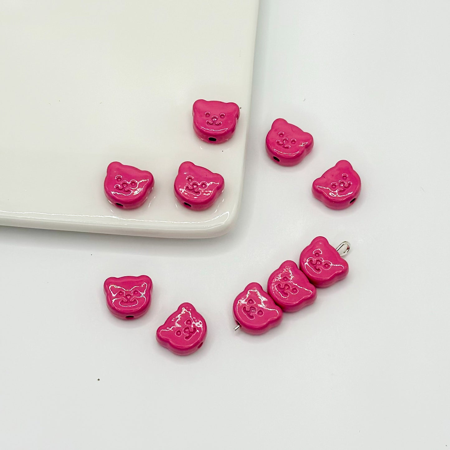 Teddy Bear Metal Beads 10mm Glossy Painted Alloy 10pcs 9