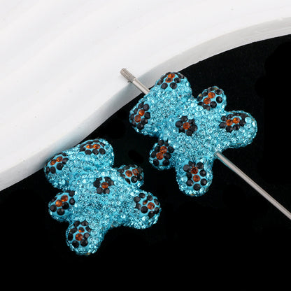 Polymer Clay Bear Rhinestone Beads 30mm Leopard Print Chunky 6pcs 10