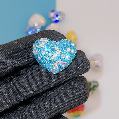Rhinestone Heart Clay Beads 24mm Colorful Shamballa 6pcs 7