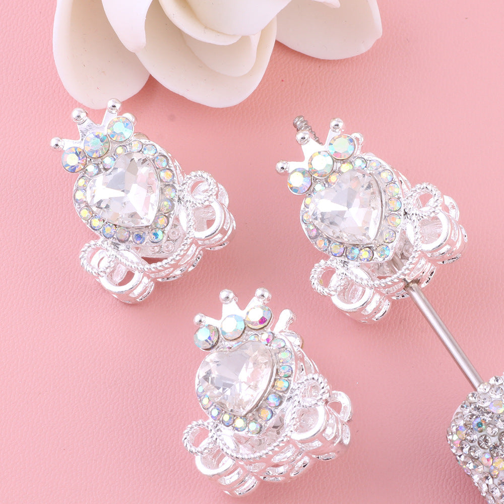 Heart Pumpkin Carriage Rhinestone Beads 28mm Alloy Pave Multi Color 5pcs 16