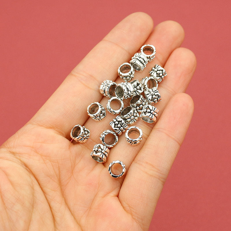 Tibetan Tube Metal Beads 7mm Hollow Patterned Alloy 100pcs 4