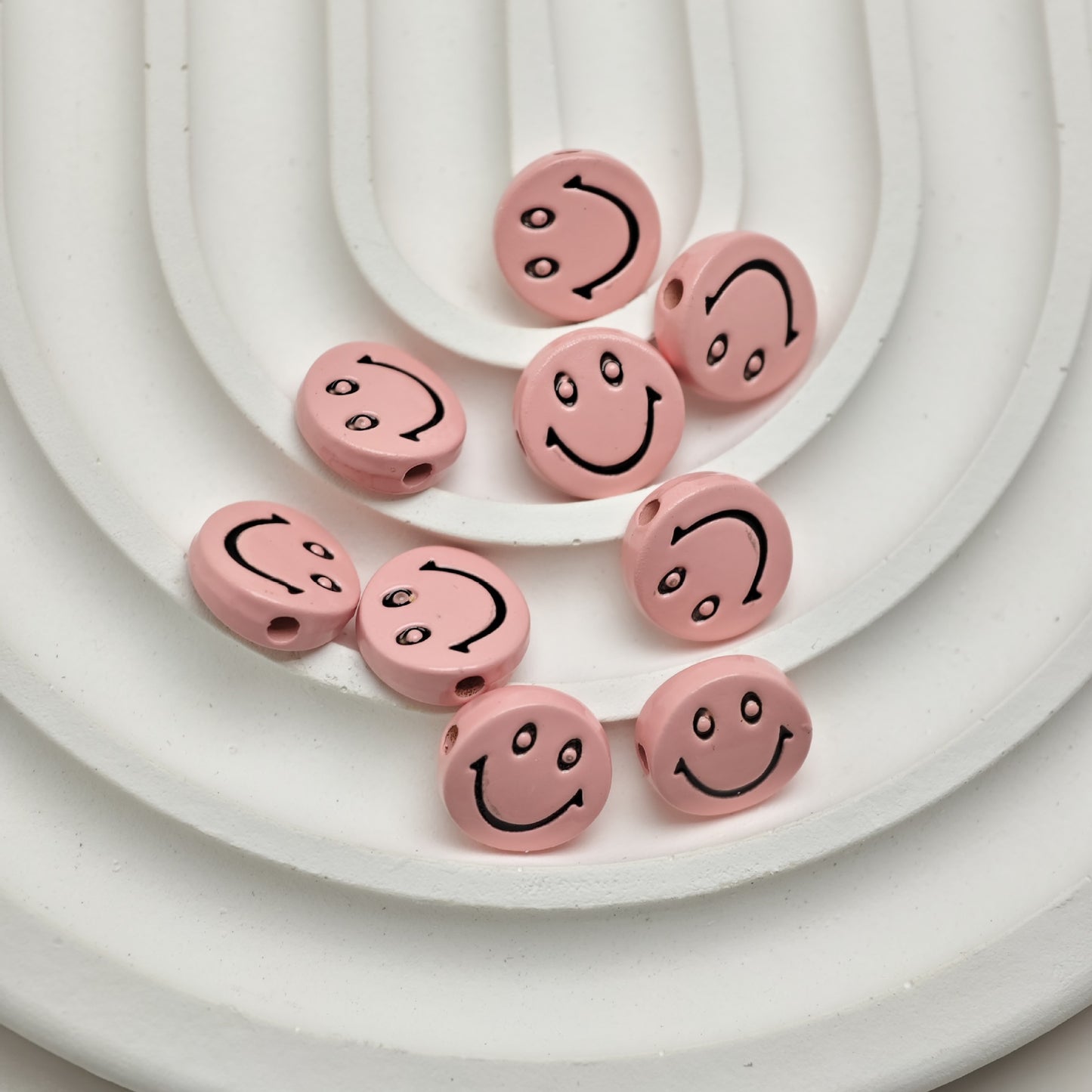 Smiling Face Metal Beads 10mm Baking Painted Zinc Alloy 50pcs 11