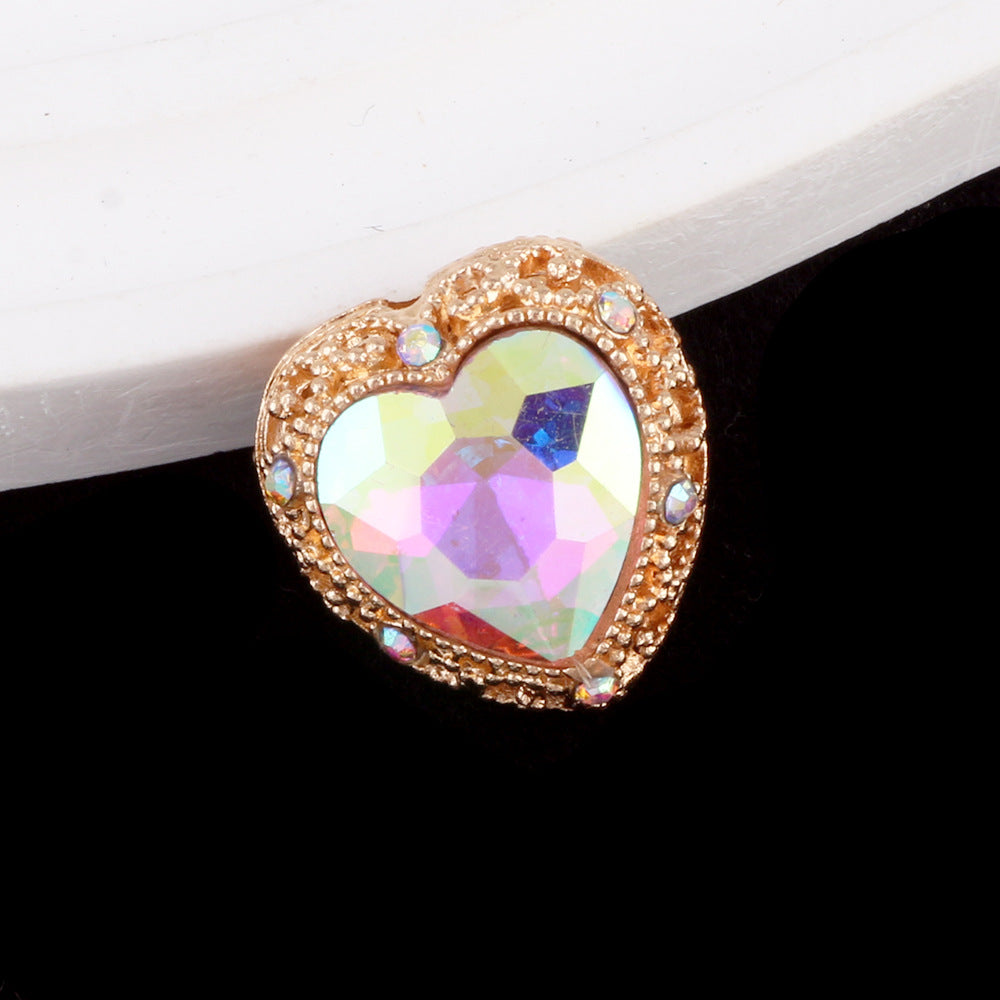 Double-Sided Heart Rhinestone Beads 22mm Alloy Encrusted 10pcs 31
