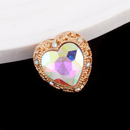 Double-Sided Heart Rhinestone Beads 22mm Alloy Encrusted 10pcs 31