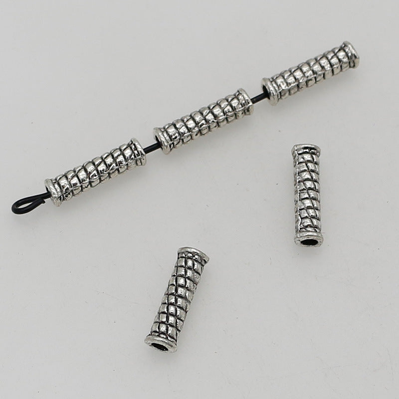 Tube Metal Beads 14mm Tibetan Silver Tone Cabled Pattern 1pc 3