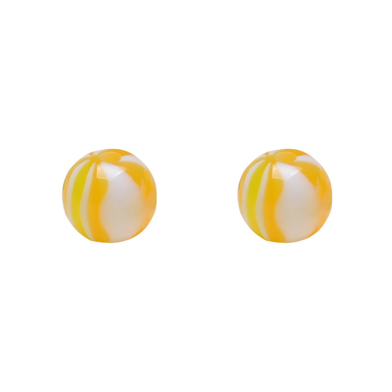Japanese Candy Striped Resin Beads 10mm Glossy Yellow White 30pcs 5