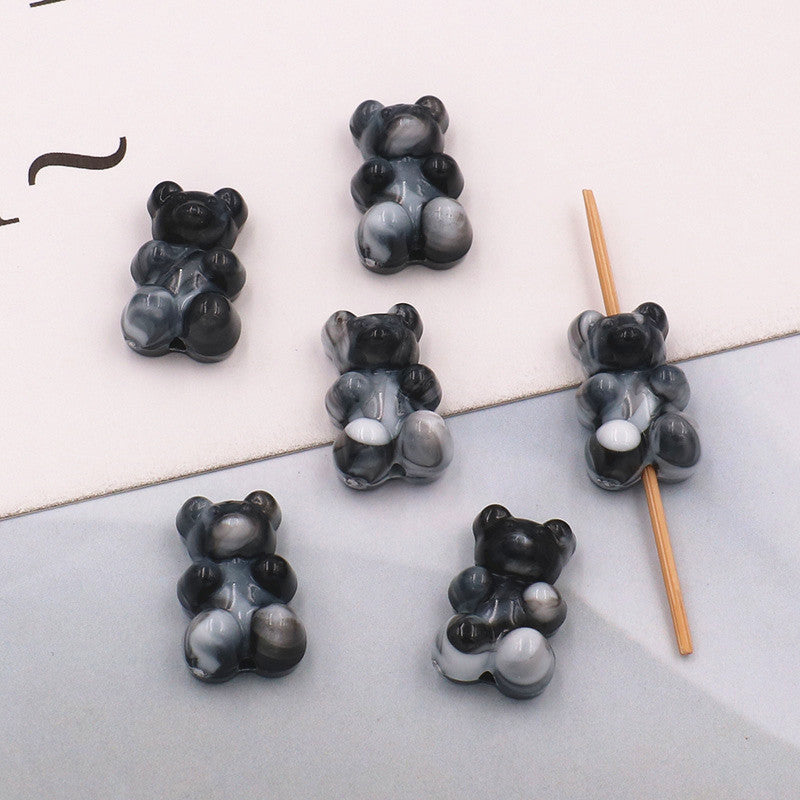 Marble Texture Bear Acrylic Beads 19mm Gradient Mixed 20pcs 7
