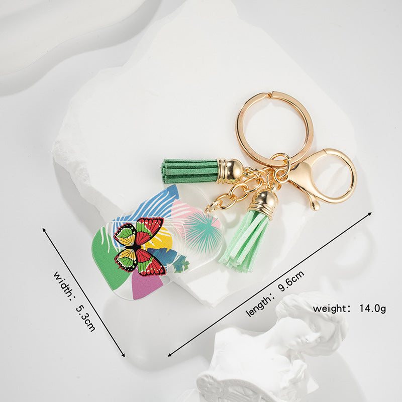 Acrylic Butterfly Keychain Colorful Wings Tassel Charm 14